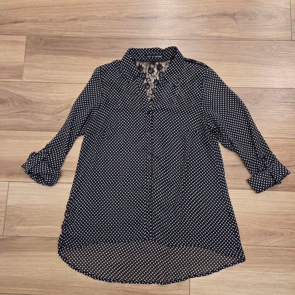 Women's Zac & Rachel Sheer Polka Dot Blouse with Lace Detail size M